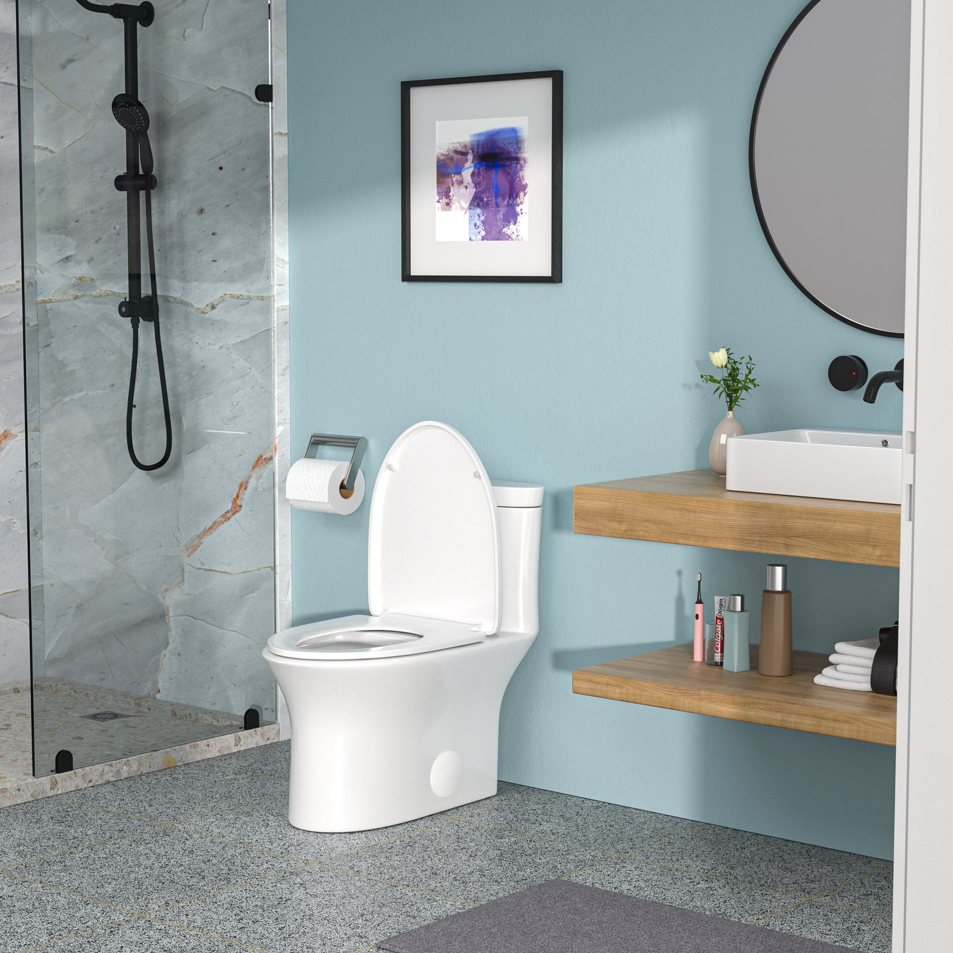 Ceramic One Piece Toilet,Dual Flush With Soft Clsoing Seat White Ceramic