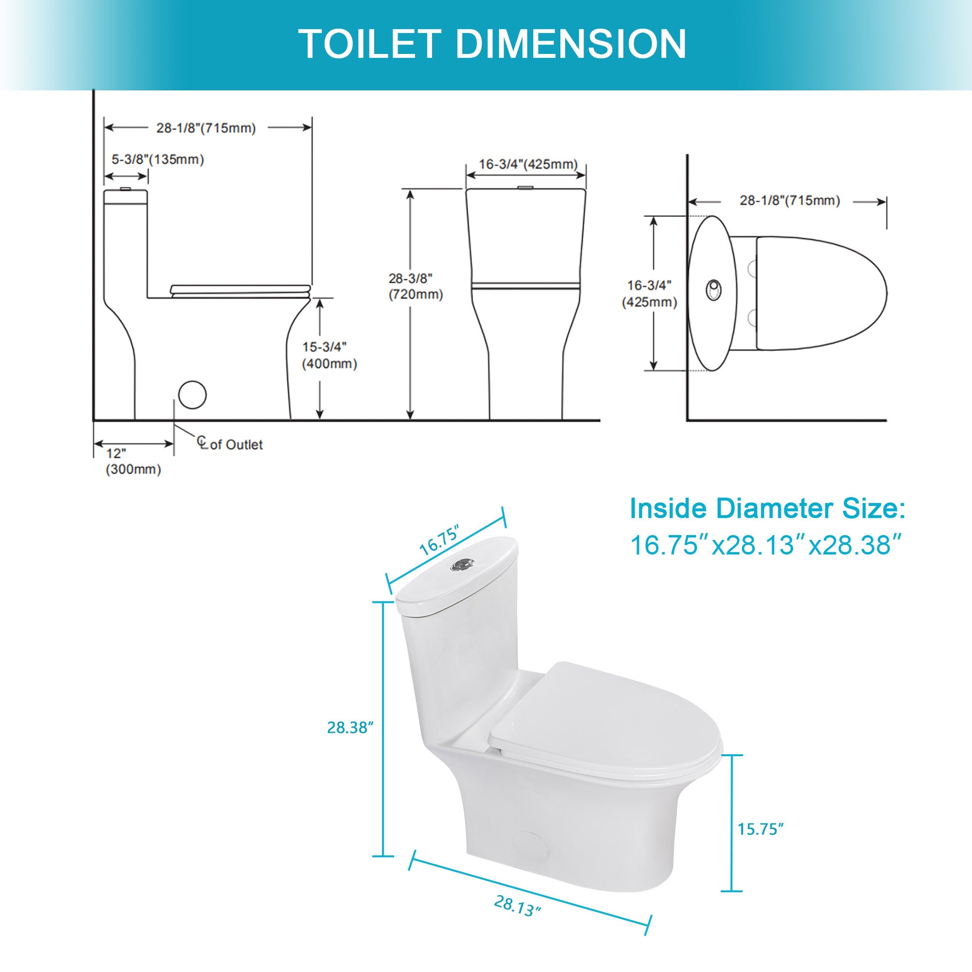 Ceramic One Piece Toilet,Dual Flush With Soft Clsoing Seat White Ceramic