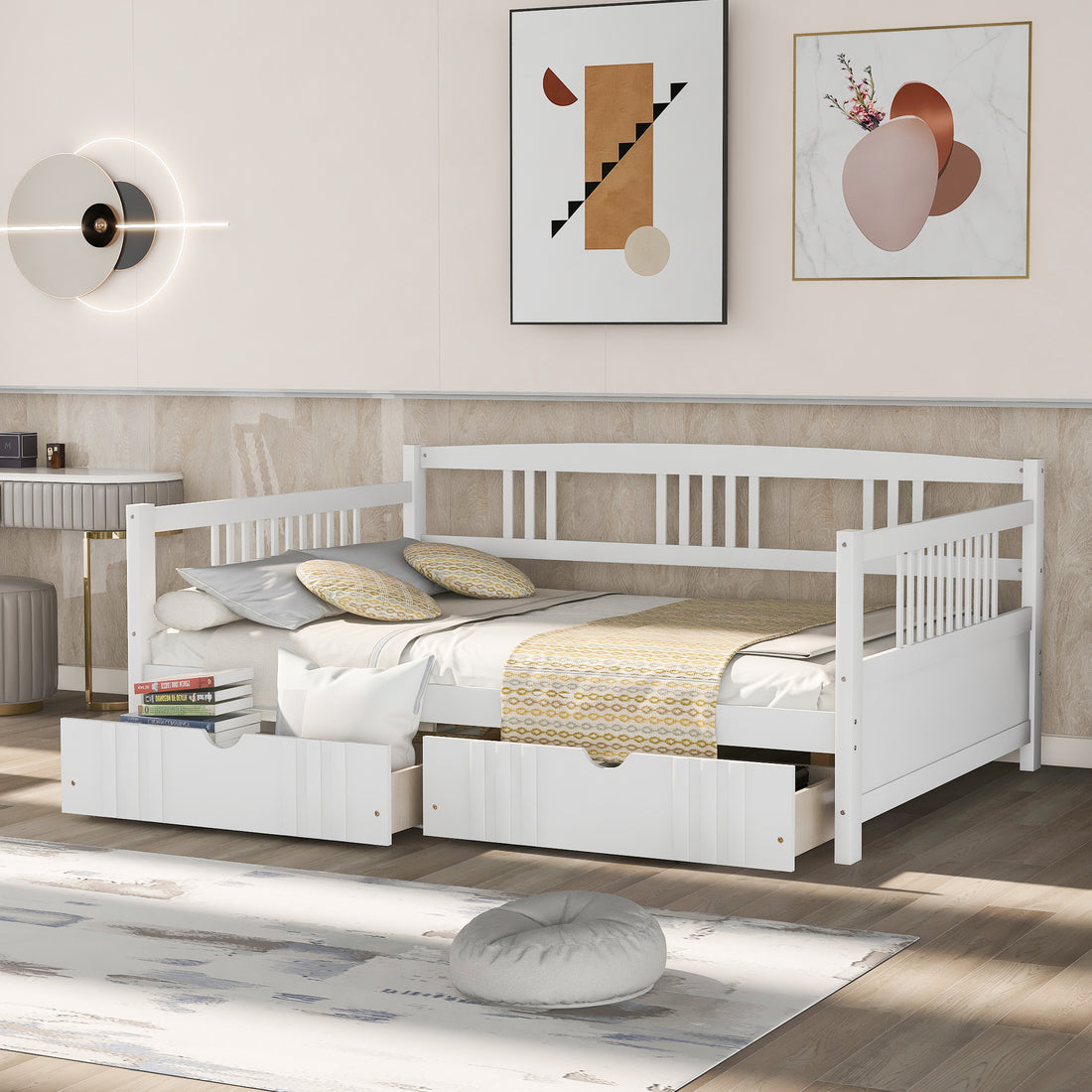 Full Size Daybed Wood Bed With Two Drawers,White Old Sku:Lp000058Aak White Solid Wood