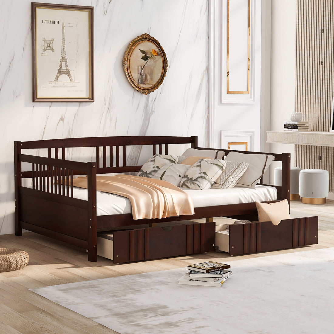 Full Size Daybed Wood Bed With Two Drawers,Espresso Old Sku:Lp000058Aap Espresso Solid Wood