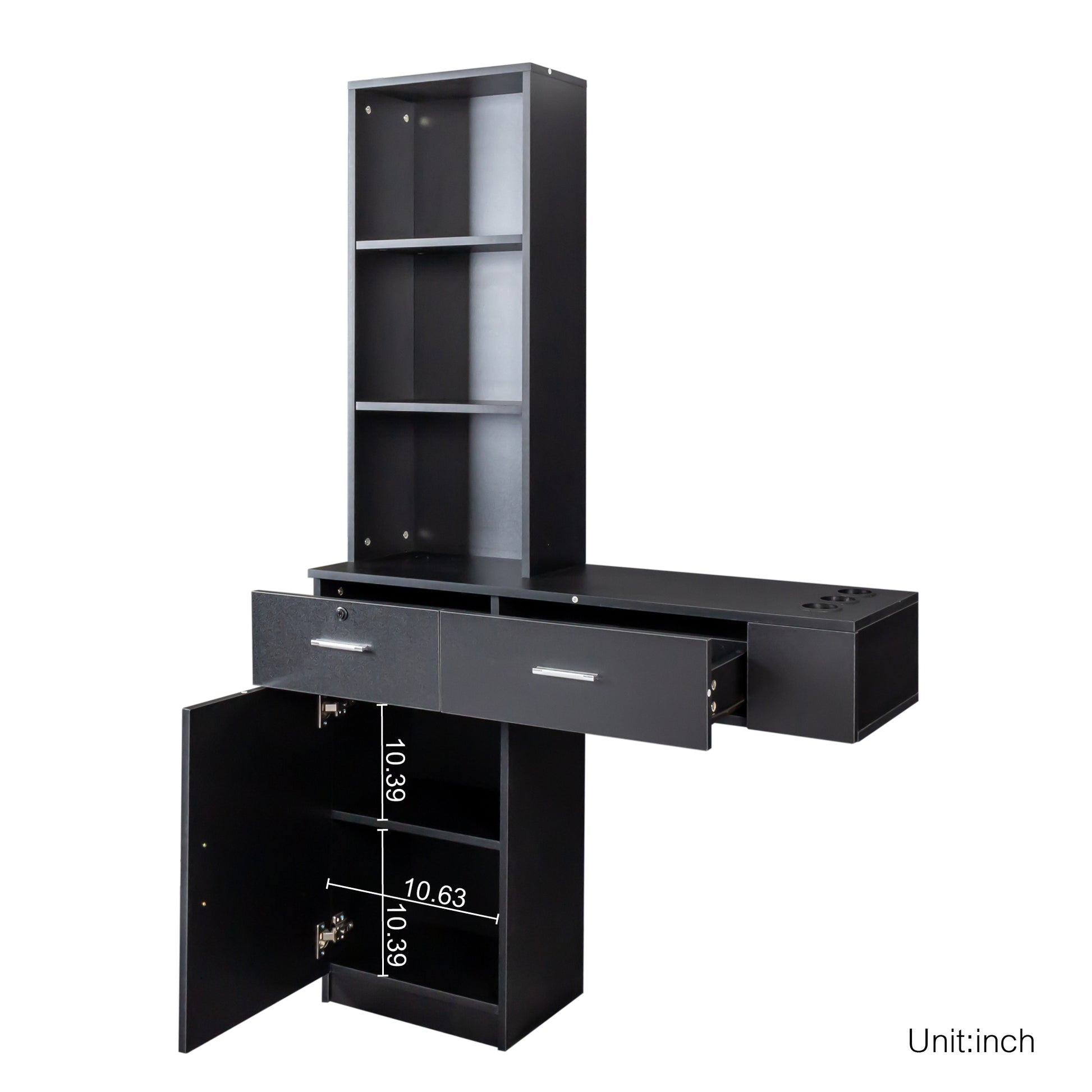 Black Modern Simple Hair Desk, Multi Layer Storage, Large Storage Space Black Mdf