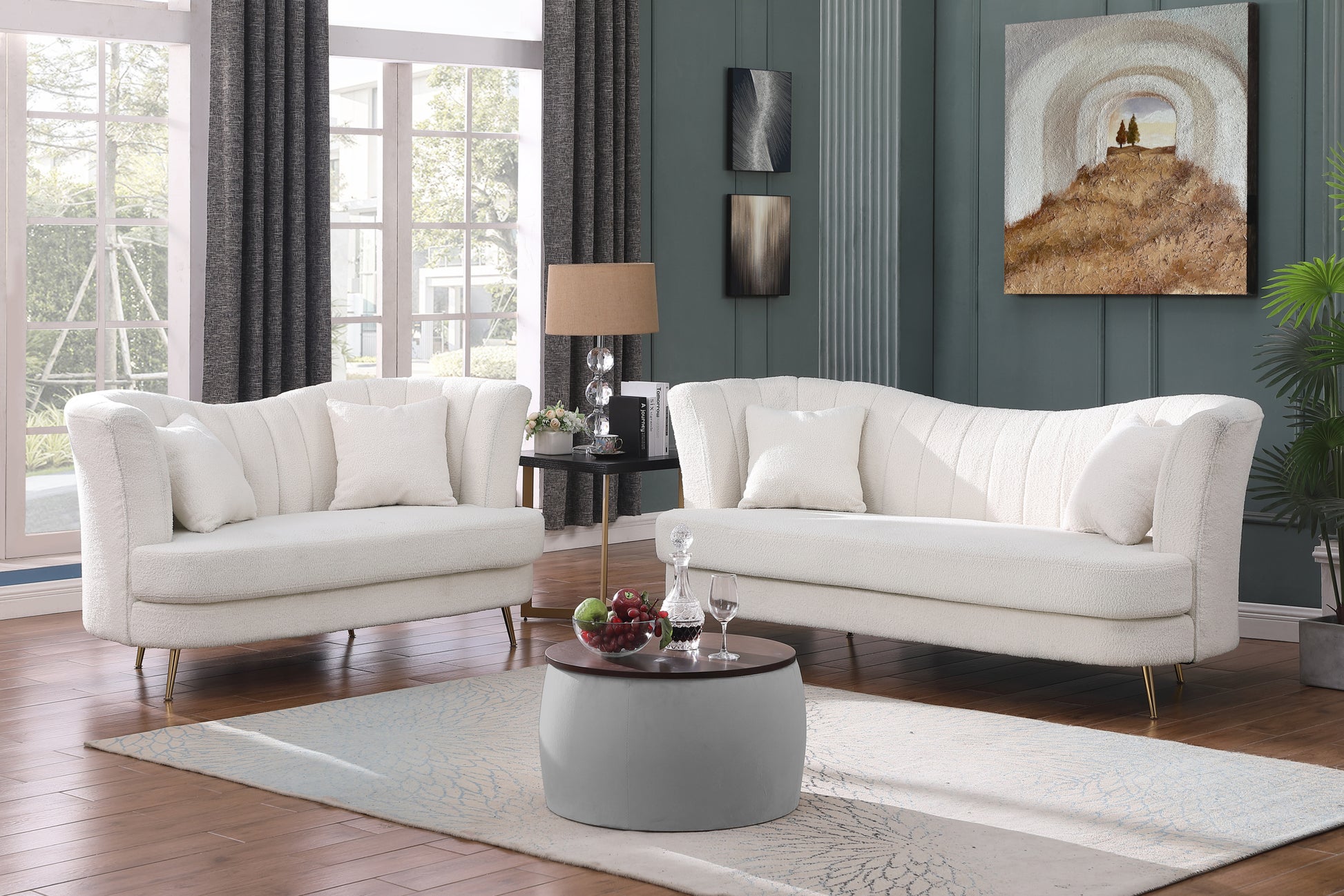 Video Round Ottoman Set With Storage, 2 In 1 Combination, Round Coffee Table, Square Foot Rest Footstool For Living Room Bedroom Entryway Office Gray Velvet