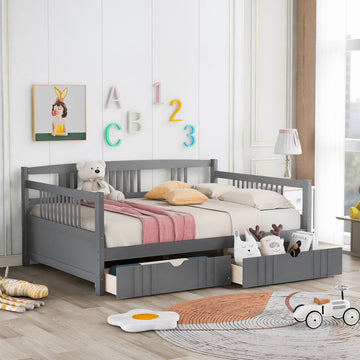 Full Size Daybed Wood Bed With Two Drawers,Gray Old Sku:Lp000058Aae Gray Solid Wood