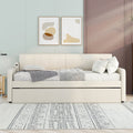 Twin Size Upholstery Daybed With Trundle And Usb Charging Design,Trundle Can Be Flat Or Erected,Beige Beige Upholstered