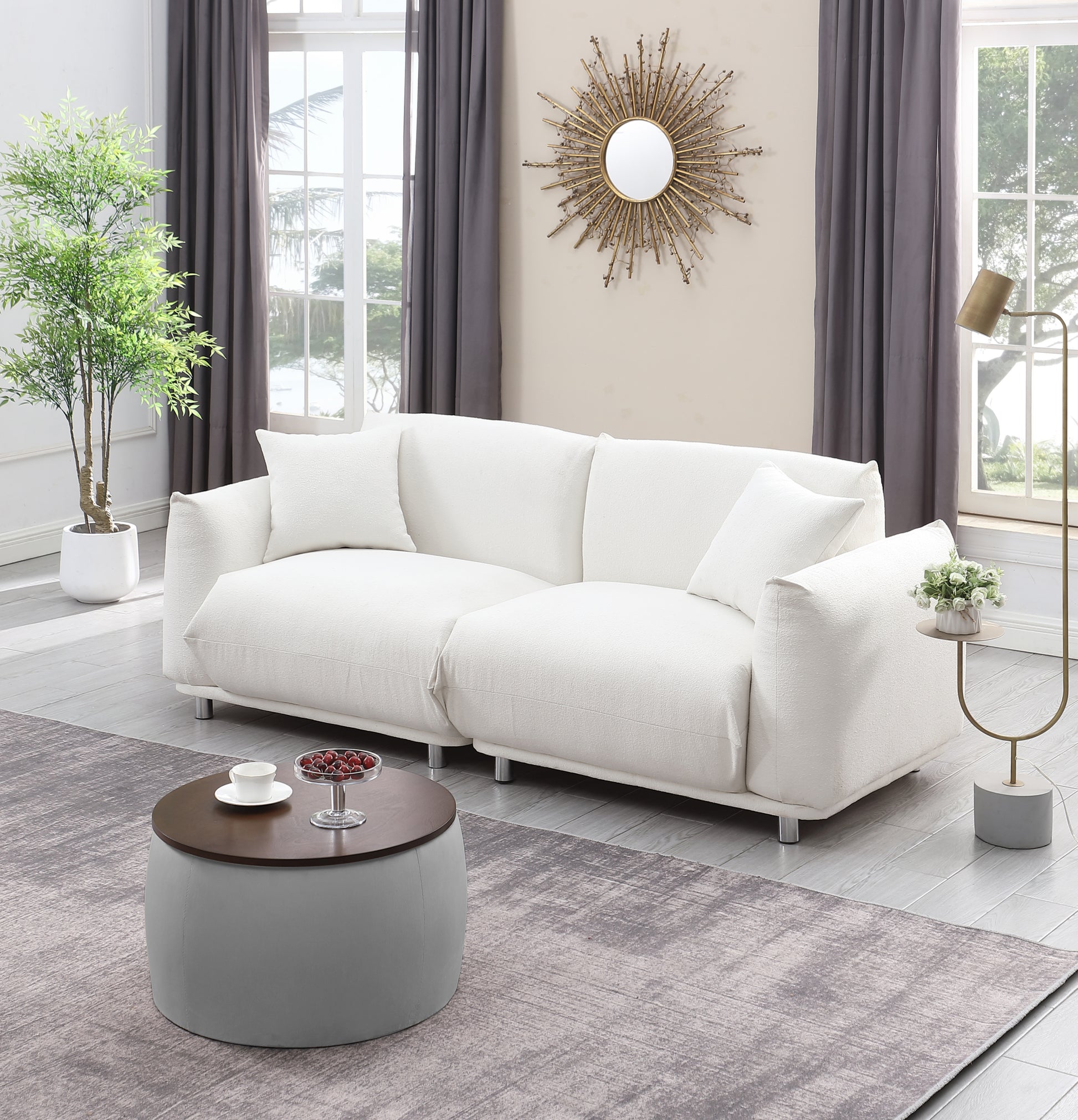 Video Round Ottoman Set With Storage, 2 In 1 Combination, Round Coffee Table, Square Foot Rest Footstool For Living Room Bedroom Entryway Office Gray Velvet
