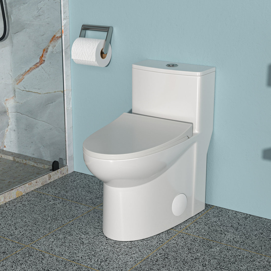 Ceramic One Piece Toilet,Dual Flush With Soft Clsoing Seat White Ceramic