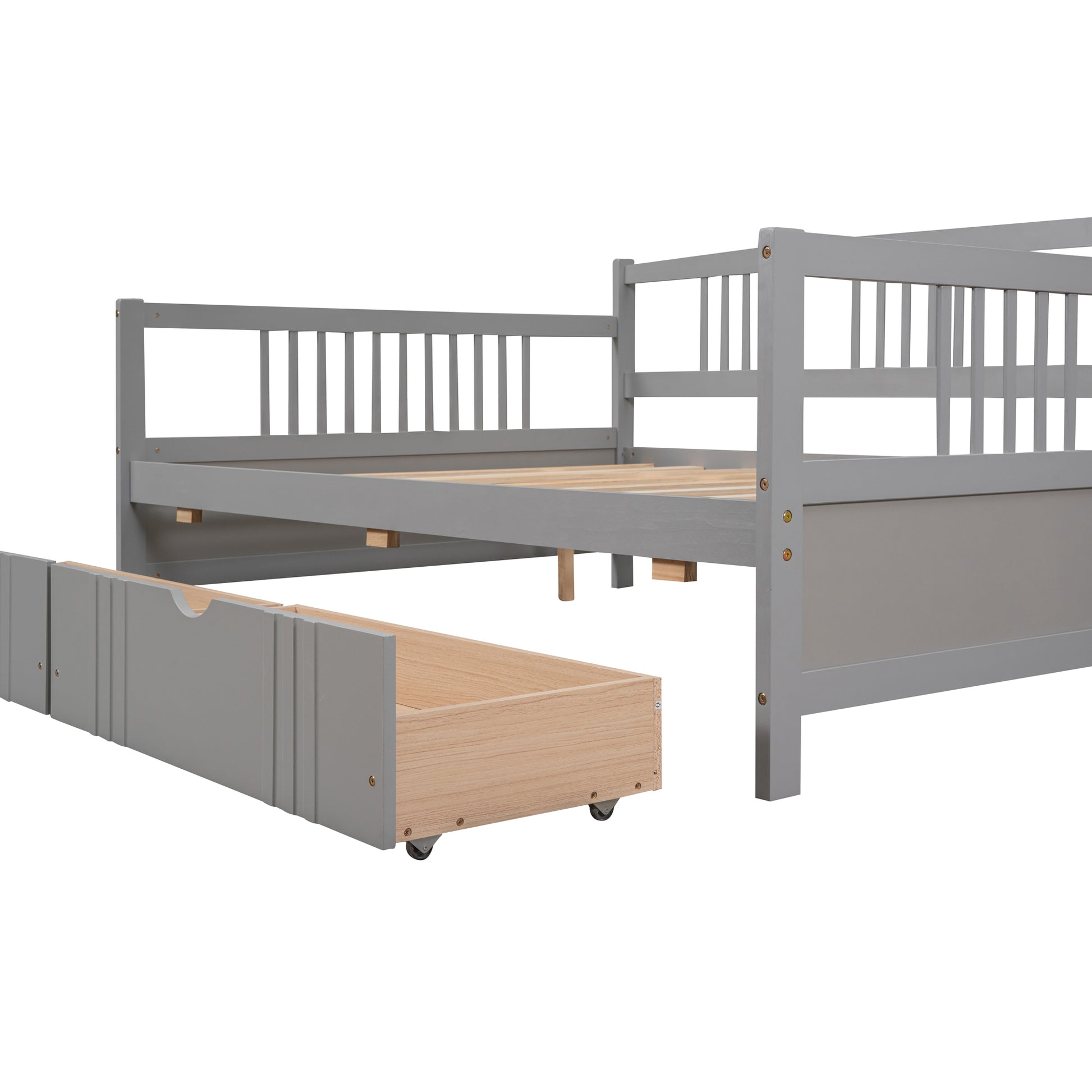 Full Size Daybed Wood Bed With Two Drawers,Gray Old Sku:Lp000058Aae Gray Solid Wood