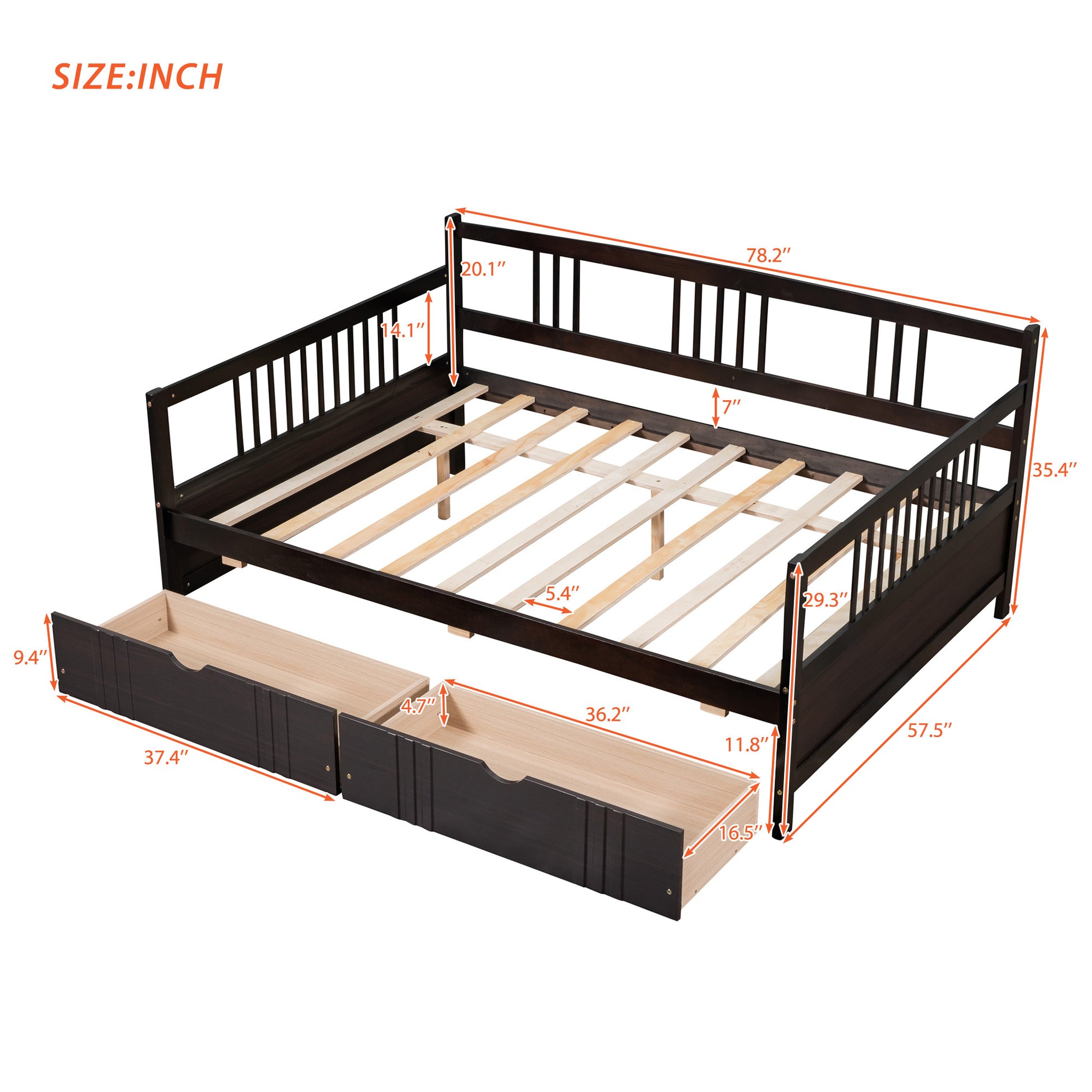 Full Size Daybed Wood Bed With Two Drawers,Espresso Old Sku:Lp000058Aap Espresso Solid Wood