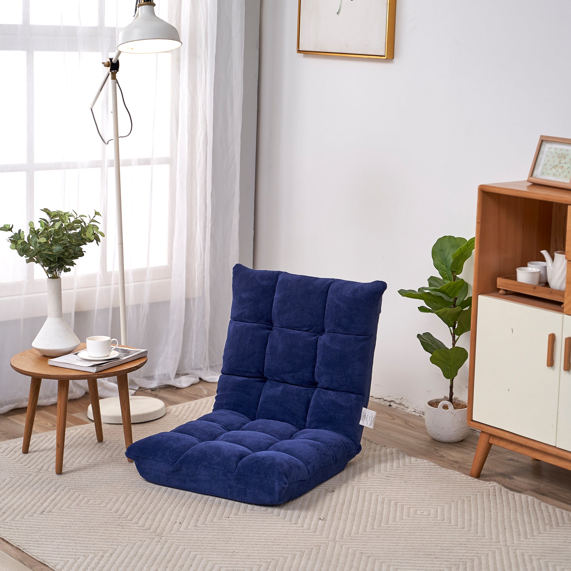 Modern Folding Lounge Chaise For Living Room And Bedroom,5 Reclining Position, Djustable Foldable Modern Leisure Sofa Video Gaming Sofa Navy Cotton Metal