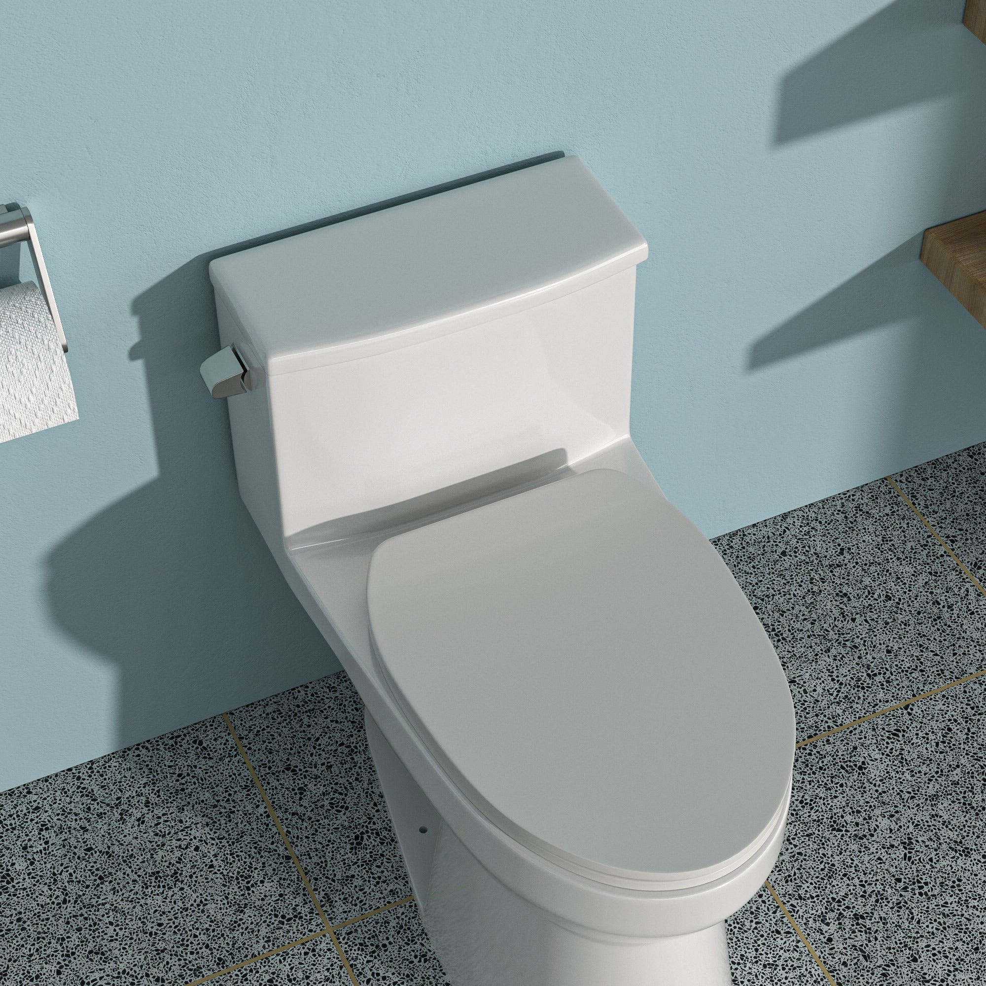 Ceramic One Piece Toilet,Single Flush With Soft Clsoing Seat White Ceramic