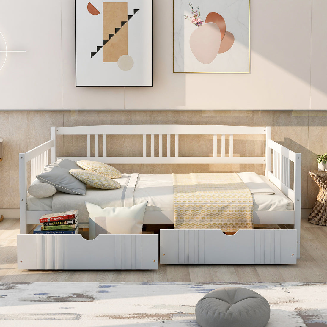 Full Size Daybed Wood Bed With Two Drawers,White Old Sku:Lp000058Aak White Solid Wood