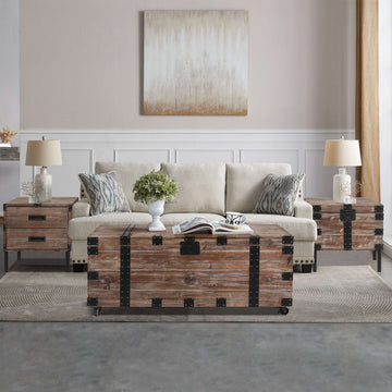 Antique Reclaimed Wood Gray Trunk Table And Side Table S 3 With Large Storage Dress Up Your Liviing Room Antique Gray Solid Wood