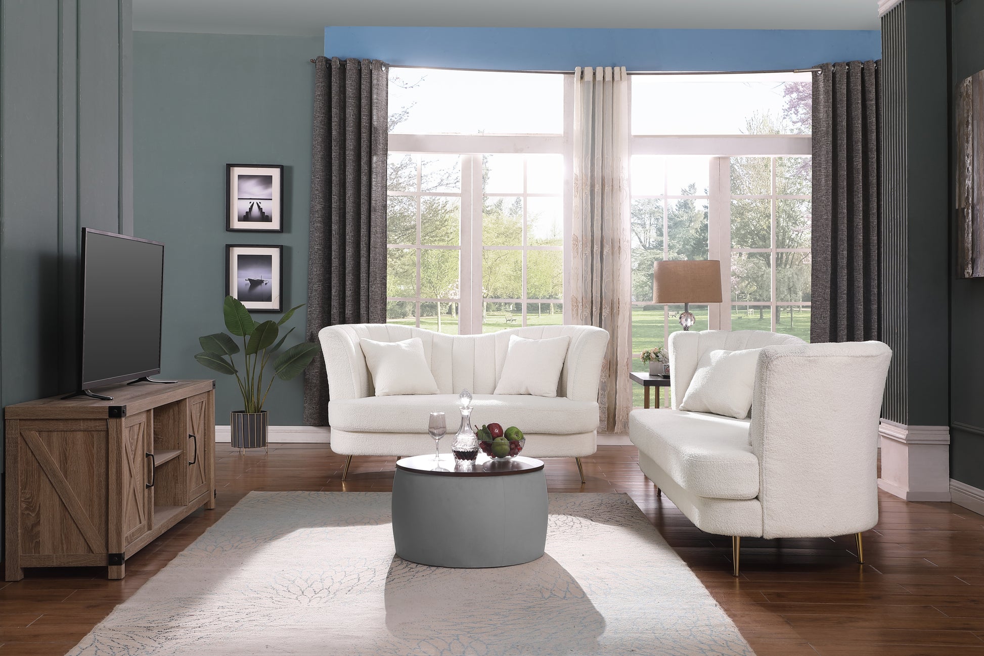 Video Round Ottoman Set With Storage, 2 In 1 Combination, Round Coffee Table, Square Foot Rest Footstool For Living Room Bedroom Entryway Office Gray Velvet