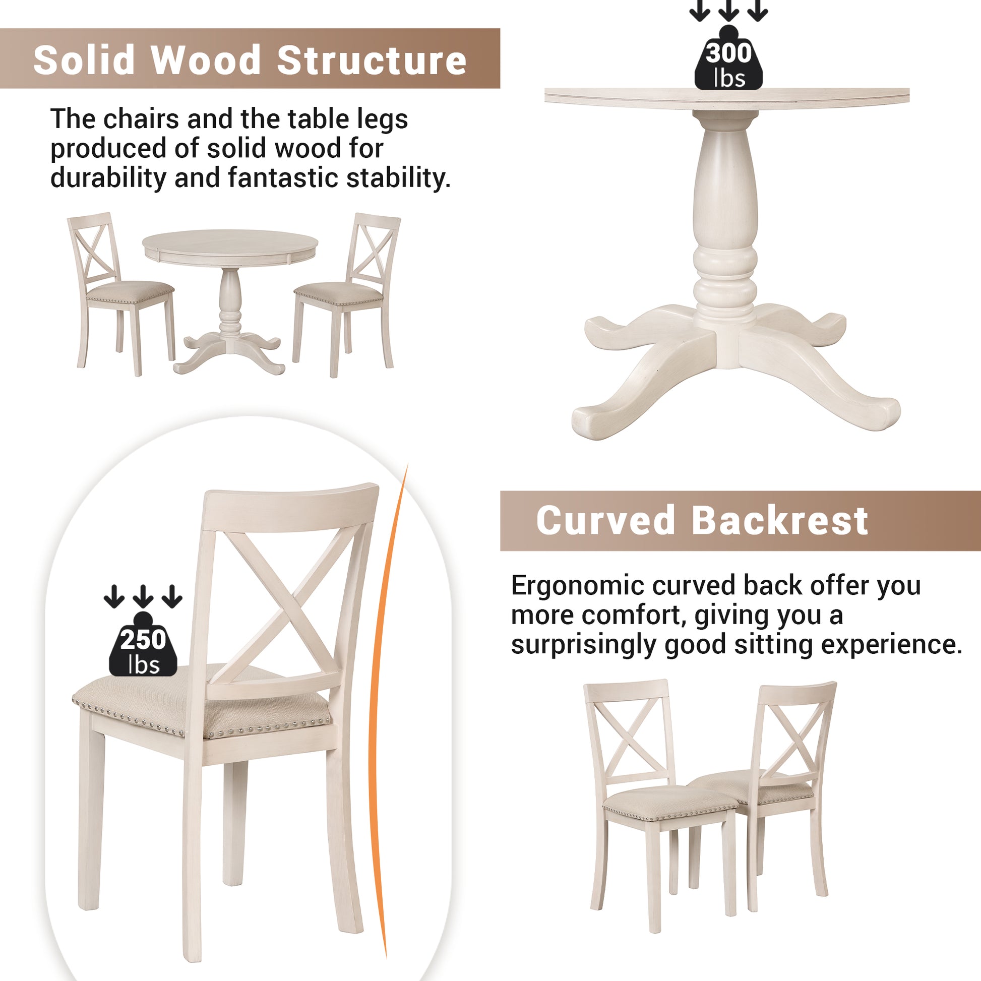 Modern Dining Table Set For 4,Round Table And 4 Kitchen Room Chairs,5 Piece Kitchen Table Set For Dining Room,Dinette,Breakfast Nook,Antique White Antique White Mdf Solid Wood Mdf