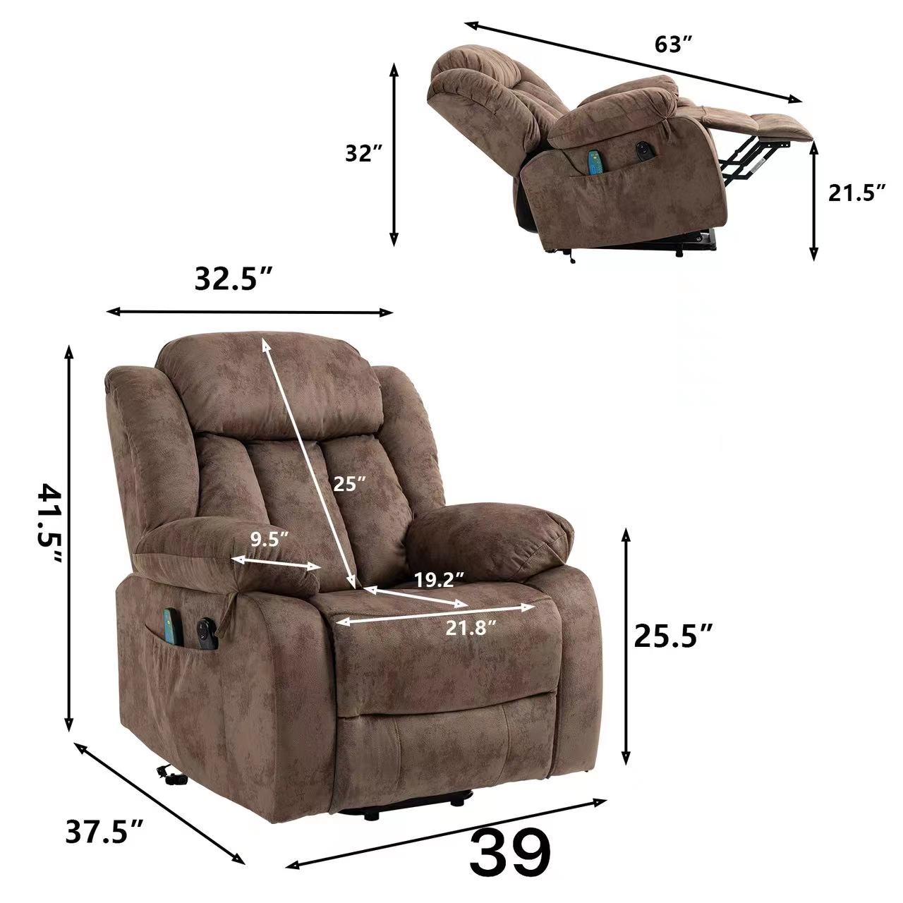 Recliners Lift Chair Relax Sofa Chair Livingroom Furniture Living Room Power Electric Reclining For Elderly Brown Metal & Wood