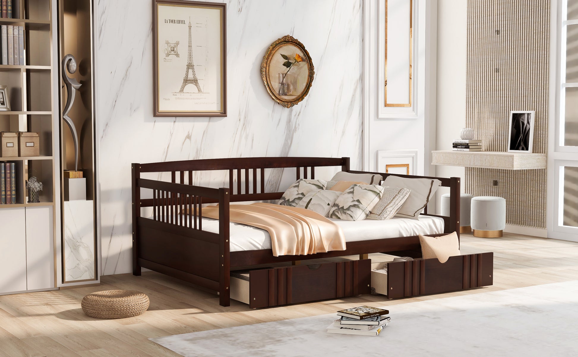 Full Size Daybed Wood Bed With Two Drawers,Espresso Old Sku:Lp000058Aap Espresso Solid Wood