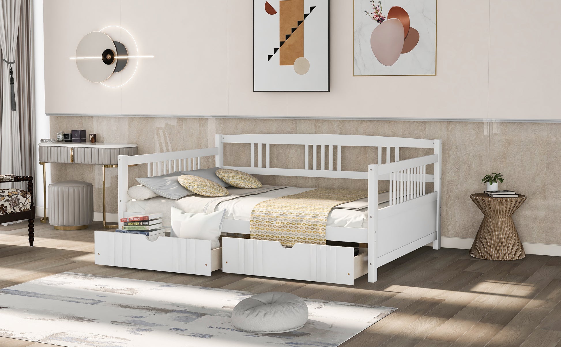 Full Size Daybed Wood Bed With Two Drawers,White Old Sku:Lp000058Aak White Solid Wood