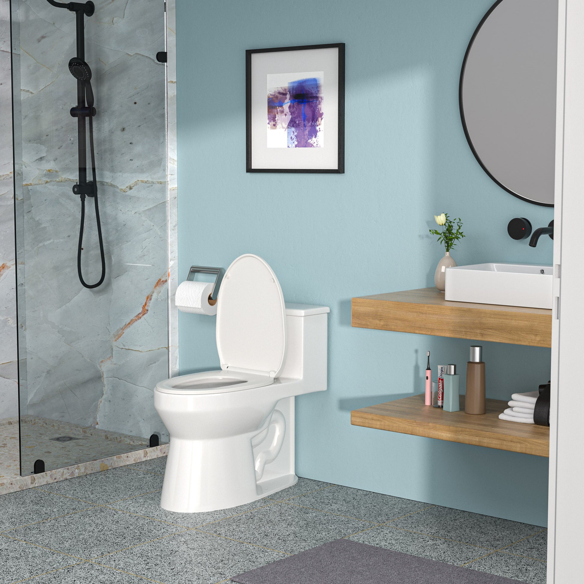 Ceramic One Piece Toilet,Single Flush With Soft Clsoing Seat White Ceramic