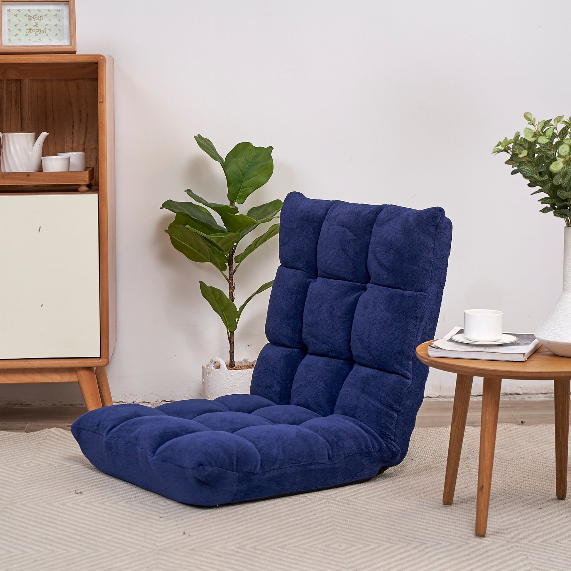 Modern Folding Lounge Chaise For Living Room And Bedroom,5 Reclining Position, Djustable Foldable Modern Leisure Sofa Video Gaming Sofa Navy Cotton Metal