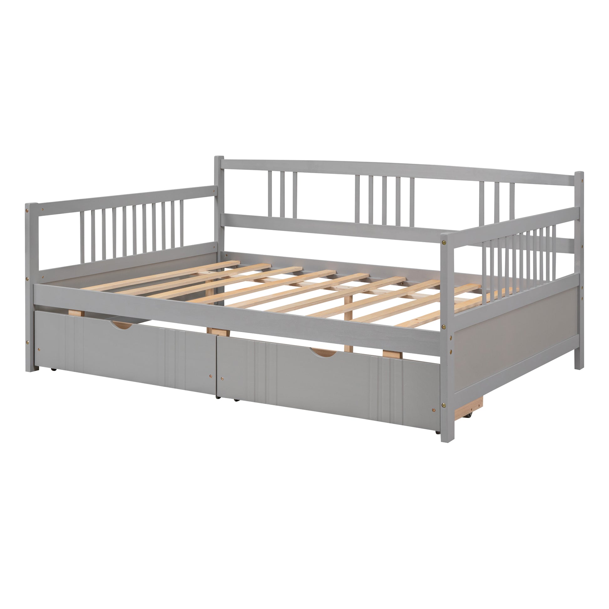 Full Size Daybed Wood Bed With Two Drawers,Gray Old Sku:Lp000058Aae Gray Solid Wood