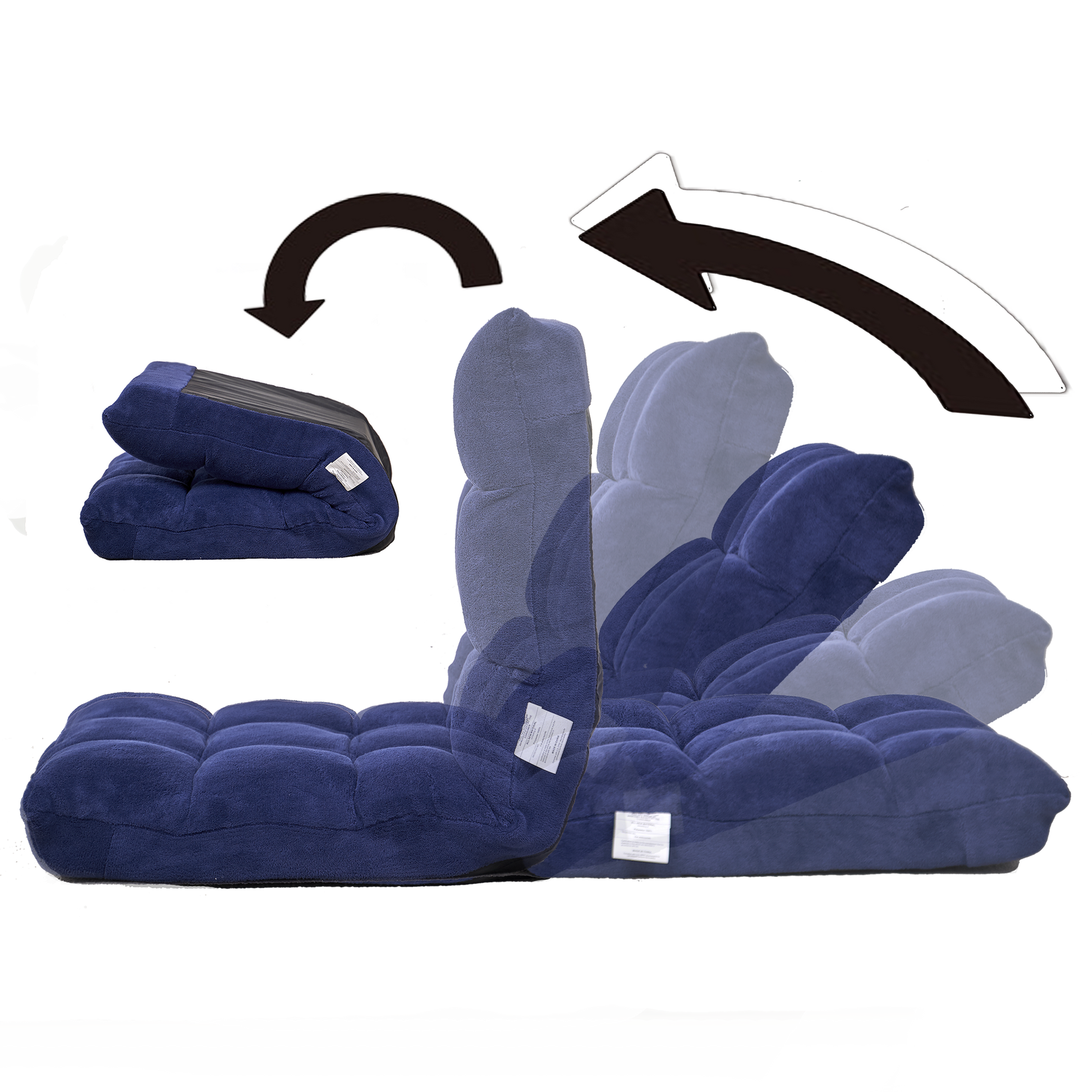Modern Folding Lounge Chaise For Living Room And Bedroom,5 Reclining Position, Djustable Foldable Modern Leisure Sofa Video Gaming Sofa Navy Cotton Metal