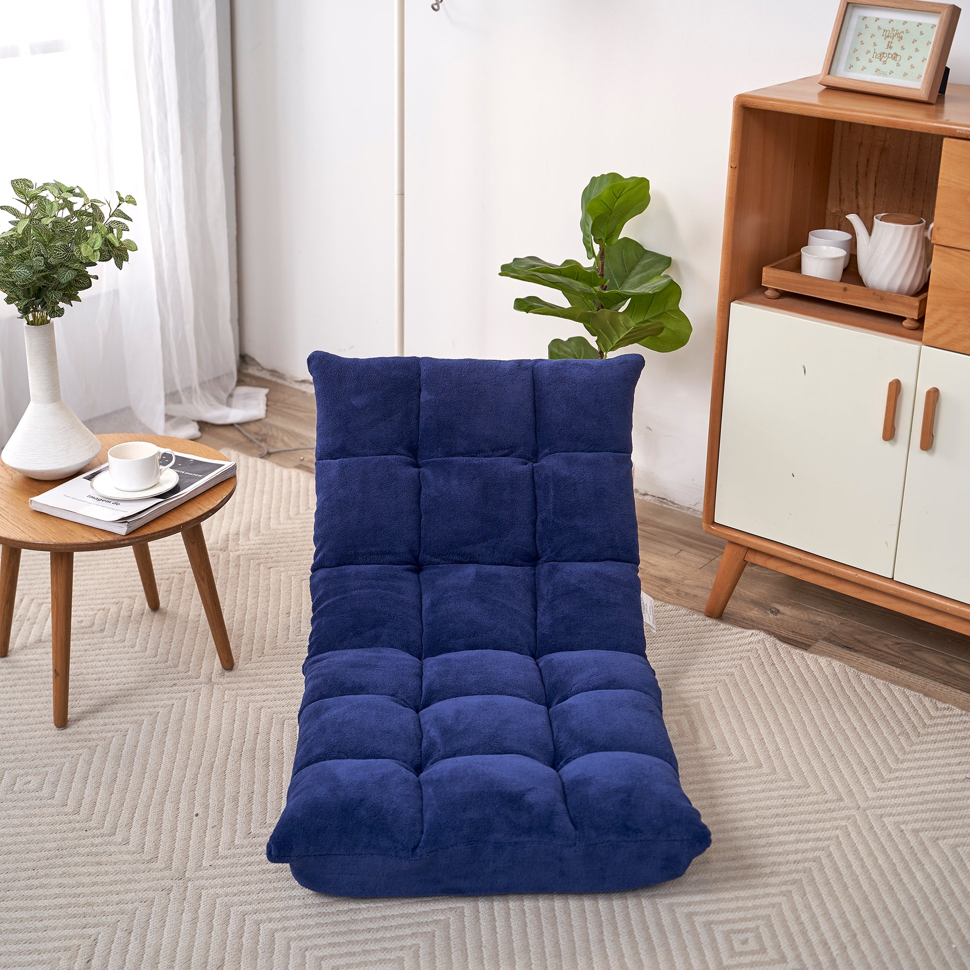 Modern Folding Lounge Chaise For Living Room And Bedroom,5 Reclining Position, Djustable Foldable Modern Leisure Sofa Video Gaming Sofa Navy Cotton Metal