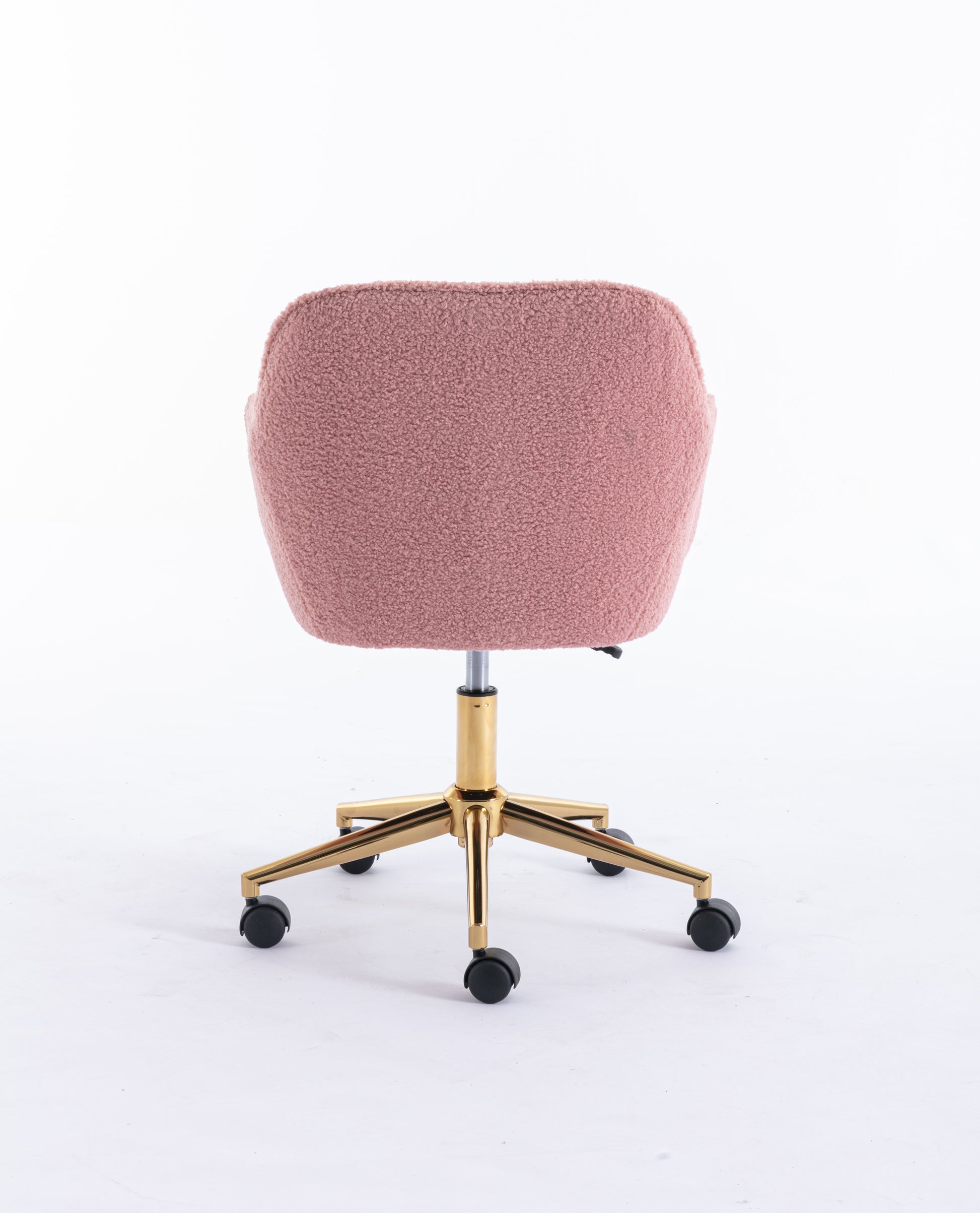 Modern Teddy Fabric Material Adjustable Height 360 Revolving Home Office Chair With Gold Metal Legs And Universal Wheel For Indoor,Pink Pink Teddy Foam Wool