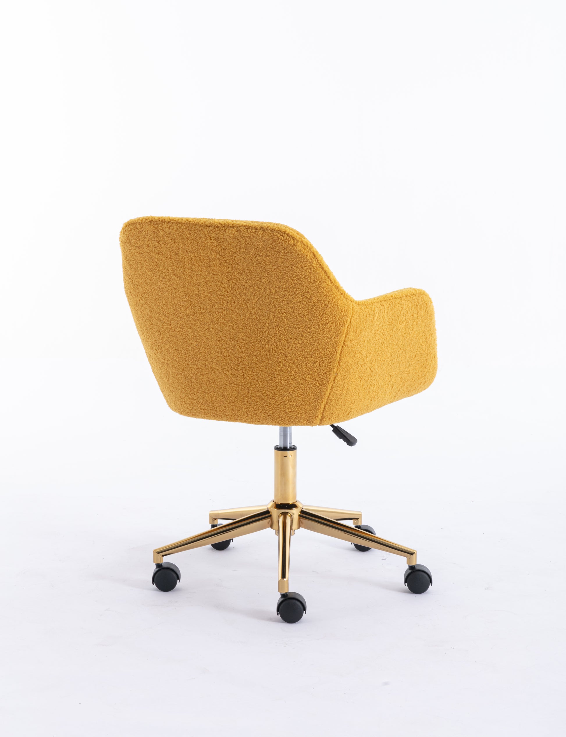 Modern Teddy Fabric Material Adjustable Height 360 Revolving Home Office Chair With Gold Metal Legs And Universal Wheel For Indoor,Yellow Yellow Teddy Foam Upholstered