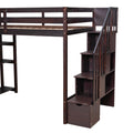 Twin Size Loft Bed With Storage Drawers And Stairs, Wooden Loft Bed With Shelves Espresso Espresso Solid Wood