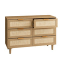 6 Drawers Rattan Dresser Rattan Drawer, Bedroom,Living Room Oak Particle Board