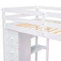 Twin Size Loft Bed With Storage Drawers ,Desk And Stairs, Wooden Loft Bed With Shelves White White Solid Wood