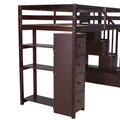 Twin Size Loft Bed With Storage Drawers And Stairs, Wooden Loft Bed With Shelves Espresso Espresso Solid Wood