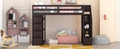 Twin Size Loft Bed With Storage Drawers And Stairs, Wooden Loft Bed With Shelves Espresso Espresso Solid Wood