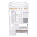 Twin Size Loft Bed With Storage Drawers And Stairs, Wooden Loft Bed With Shelves White White Solid Wood