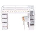 Twin Size Loft Bed With Storage Drawers ,Desk And Stairs, Wooden Loft Bed With Shelves White White Solid Wood