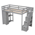 Twin Size Loft Bed With Storage Drawers And Stairs, Wooden Loft Bed With Shelves Gray Gray Solid Wood