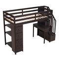 Twin Size Loft Bed With Storage Drawers ,Desk And Stairs, Wooden Loft Bed With Shelves Espresso Espresso Solid Wood