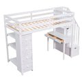 Twin Size Loft Bed With Storage Drawers ,Desk And Stairs, Wooden Loft Bed With Shelves White White Solid Wood