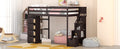 Twin Size Loft Bed With Storage Drawers And Stairs, Wooden Loft Bed With Shelves Espresso Espresso Solid Wood