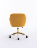 Modern Teddy Fabric Material Adjustable Height 360 Revolving Home Office Chair With Gold Metal Legs And Universal Wheel For Indoor,Yellow Yellow Teddy Foam Upholstered