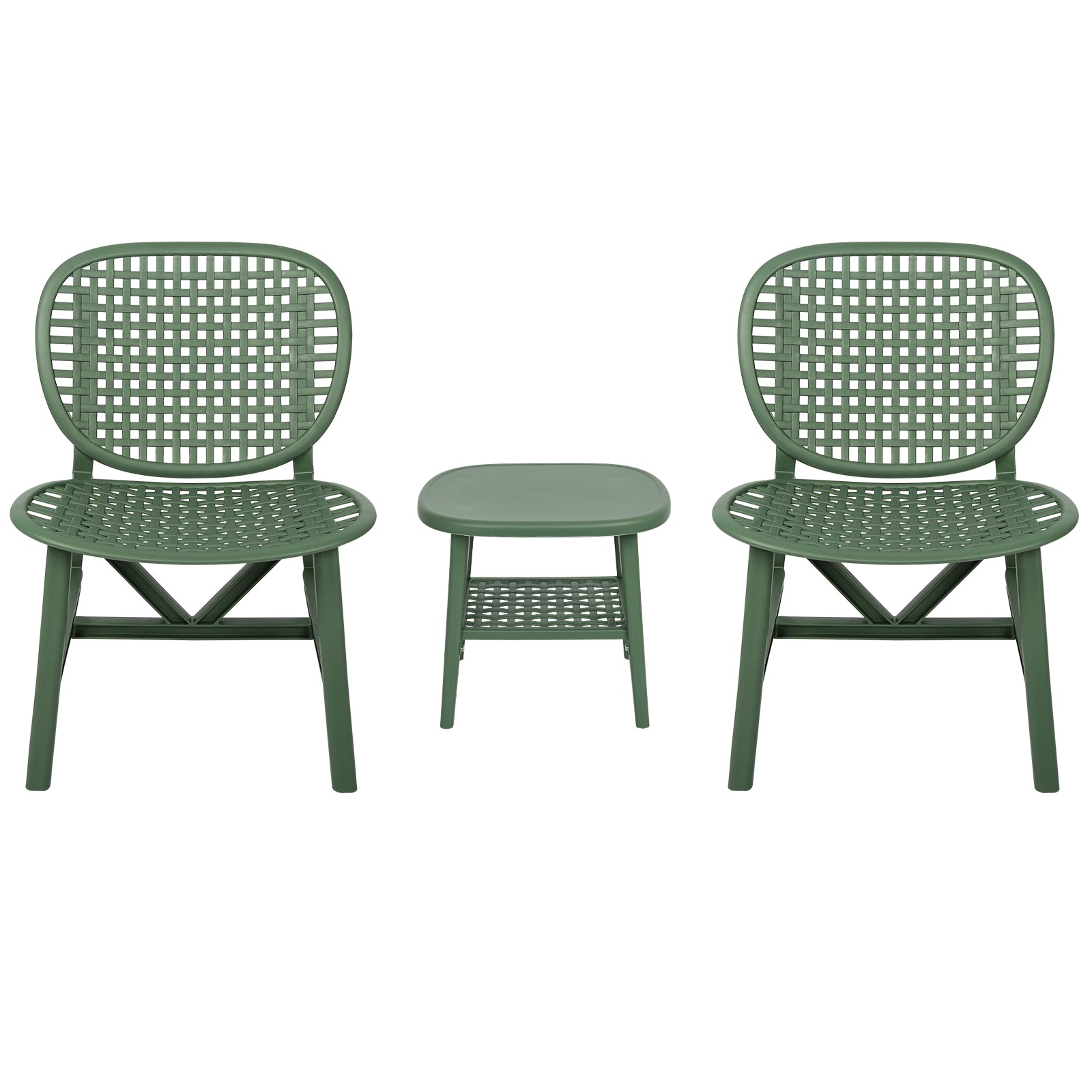 3 Pieces Hollow Design Retro Patio Table Chair Set All Weather Conversation Bistro Set Outdoor Table With Open Shelf And Lounge Chairs With Widened Seat For Balcony Garden Yard Green Green Polypropylene
