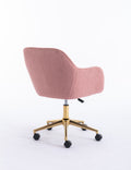 Modern Teddy Fabric Material Adjustable Height 360 Revolving Home Office Chair With Gold Metal Legs And Universal Wheel For Indoor,Pink Pink Teddy Foam Wool