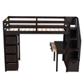 Twin Size Loft Bed With Storage Drawers ,Desk And Stairs, Wooden Loft Bed With Shelves Espresso Espresso Solid Wood