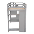 Twin Size Loft Bed With Storage Drawers And Stairs, Wooden Loft Bed With Shelves Gray Gray Solid Wood