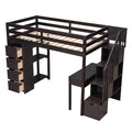 Twin Size Loft Bed With Storage Drawers ,Desk And Stairs, Wooden Loft Bed With Shelves Espresso Espresso Solid Wood