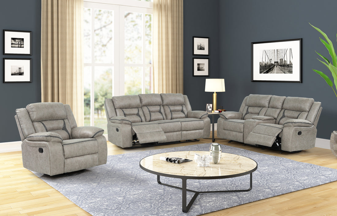 Denali Faux Leather Upholstered 3 Pc Sofa Set Made With Wood Finished In Gray Gray Faux Leather Metal Primary Living Space Medium Soft Cushion Back Contemporary,Modern Solid Wood Mdf Wood 6 Seat