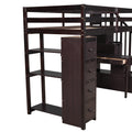 Twin Size Loft Bed With Storage Drawers ,Desk And Stairs, Wooden Loft Bed With Shelves Espresso Espresso Solid Wood