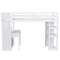 Twin Size Loft Bed With Storage Drawers ,Desk And Stairs, Wooden Loft Bed With Shelves White White Solid Wood