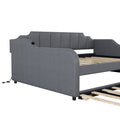 Full Size Upholstery Daybed With Trundle And Usb Charging Design,Trundle Can Be Flat Or Erected,Gray Full Gray Pine