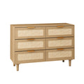 6 Drawers Rattan Dresser Rattan Drawer, Bedroom,Living Room Oak Particle Board